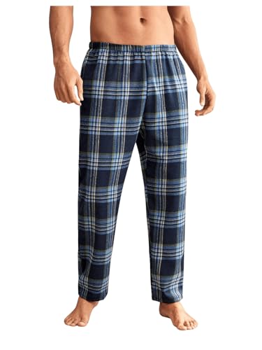 WDIRARA Men's Elastic Waist Flannel Pajama Pants Plaid Sleep Bottoms Lounge