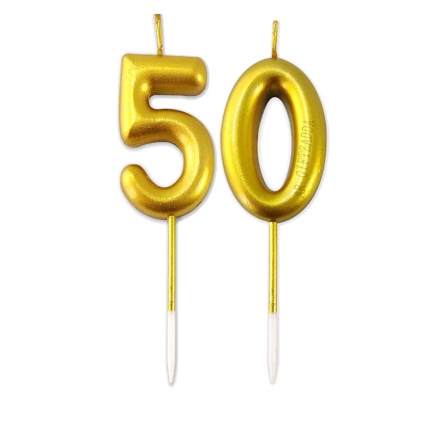 Image of AR Giftzadda 50 Number Golden Chrome Candle /Cake Topper Decorations for 50th Birthday /Anniversary Party Celebrations (50 Number Gold Chrome Candle)