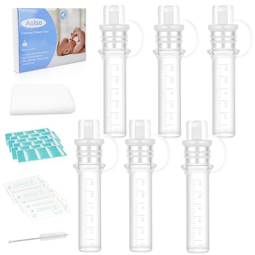 Aolso Collecteur De Colostrum, 6PCS 6ml Collecteur De Lait Maternel, Collector Réutilisable Colostrum Kit Collector Sans BPA, Récipient Portable De Colostrum avec Étiquette et Lingettes Coton