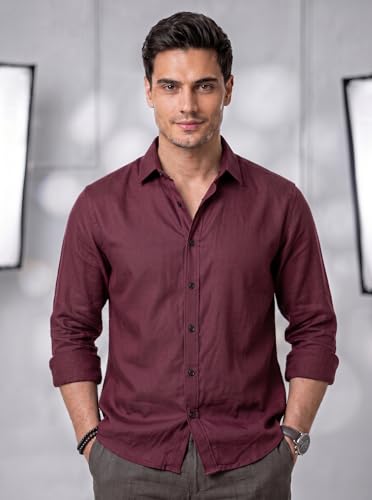 Image of Men's Cotton Blend Solid Casual Shirt Regular Fit Full Sleeve Shirt for Men Plain Formal & Casual Wear Collared Button Down Shirt