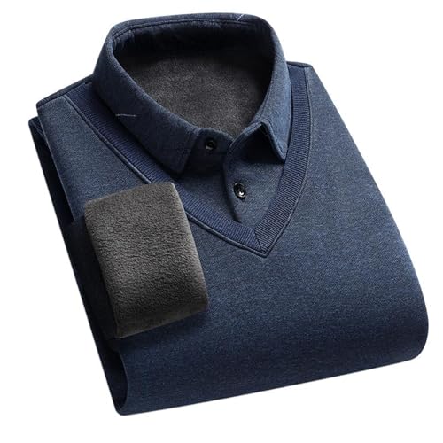 Pull polaire homme col chemise trompe-l'œil tricoté chaud pour l'automne