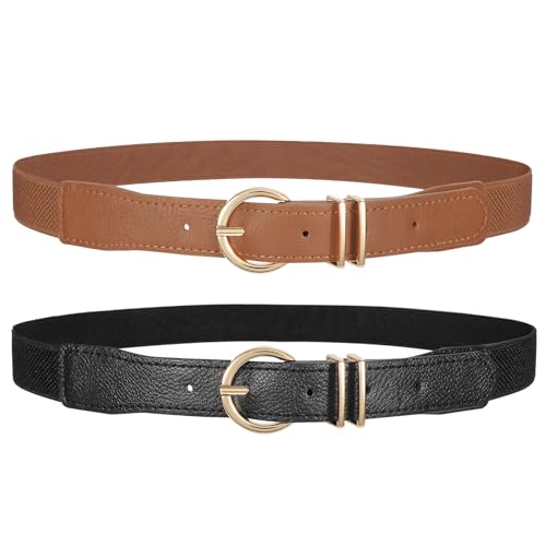 JASGOOD Women Thin Elastic Waist Belt for Dress Ladies Skinny Stretch Fashion Belt with Gold Buckle