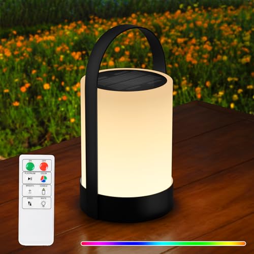 RWWR Lampe de Table Solaire LED 8 Couleurs Lampe de Table Exterieur sans fil avec remote Dimmable 2 in1 Rechargeable Lampe de Table Pile IP44 Pour Balcon...