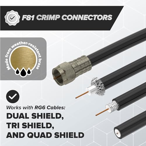 50 conectores crimpeables F-type para cable coaxial RG6 miniatura 3