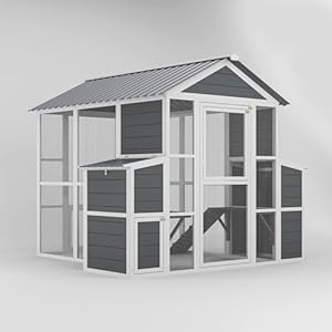 Outdoor Wooden Chicken Coop for 10 Chickens,Large Hen House Poultry Habitat Pet Hutch Run Cage with 2 Chicken Nesting Boxes,Walk in Chicken Coops Run W/Ramp and Run,Waterproof Roof,(80″×82″×69″)