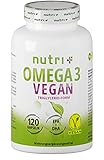 Vegan Omega-3 aus Algenöl - 2000 mg Algen Öl hochdosiert mit 600mg DHA & 300mg DHA - hochwertige Omega-3 Algenöl Kapseln (vegan) - laborgeprüft - 120 Kapseln