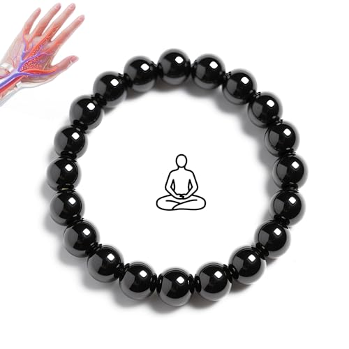 [HAQI] 黒曜石 ブレスレット 数珠 ブレス 天然石ブレスレット 磁気 ヘマタイト リラックス・瞑想サポート 男女兼用 プレゼントに最適 (10 mm)