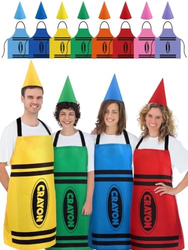 Mepase 16 Pcs Crayon Costume Adult Halloween Apron Cone Hat Dress
