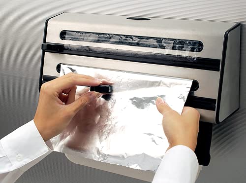 Foto von Emsa 504180 Contura 3-fach-Schneidabroller, Küchenrolle, Alufolie, Frischhaltefolie, kompakt, Edelstahl, silber/schwarz, 1 - Pack