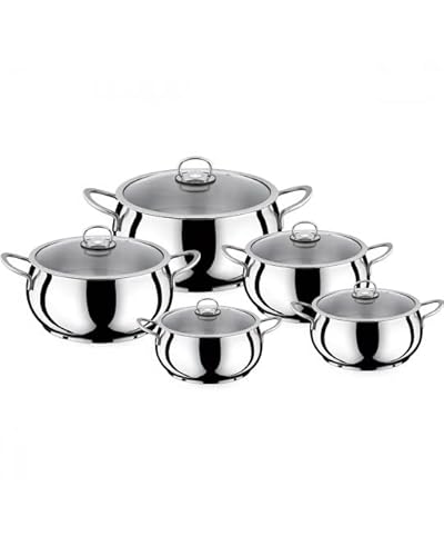Kochtopf Topf Set 10 Teile mit Glasdeckel Induktion Edelstahl Töpfe Kochgeschirr Cover