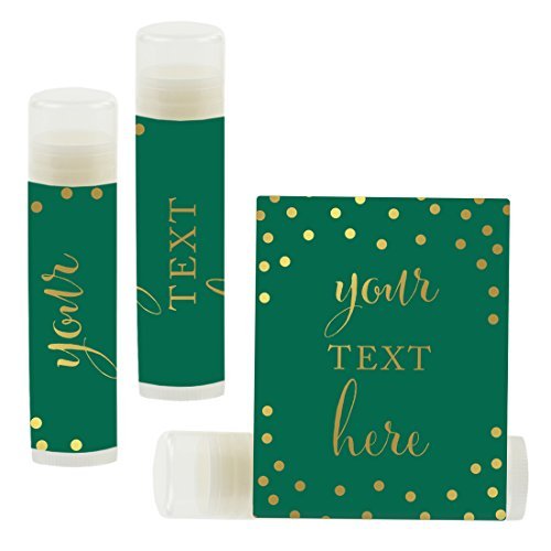 Andaz Press Personalized Lip Balm Party Favors, Metallic Gold Ink on Emerald Green, Your Text Here, 12-Pack, Custom