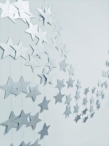 Image of 3-Pack Silver Star Garland Banner - Twinkle Twinkle Little Star Decorations for Christmas, Baby Shower & Birthday, 4-Inch Stars, 13 Feet Long, Holiday Party Hanging Decor
