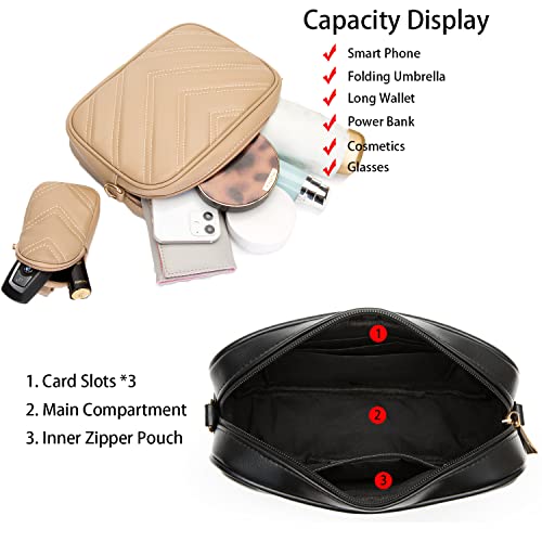 Image of Herald Quilted Small Crossbody Bag with Coin Pouch for Women | Lightweight, Vegan Leather, Trendy Style, Detachable Mini Pouch, 2 Size Cross Body Handbags with Wide Strap for Daily Travel