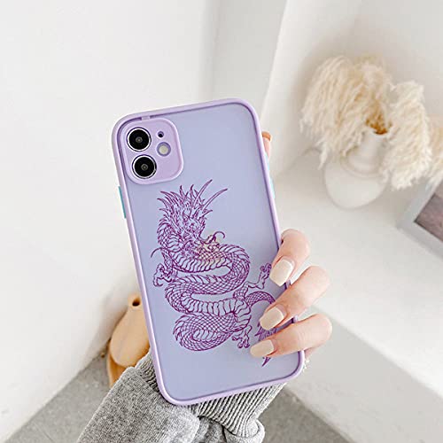 TUPODE Funda de teléfono de dragón Negro para iPhone 11 7 8 Plus X XR XS 12 13 14 Pro MAX Plus SE 2020 Carcasa Trasera Dura de Animal, dragón púrpura 1, para iPhone 11