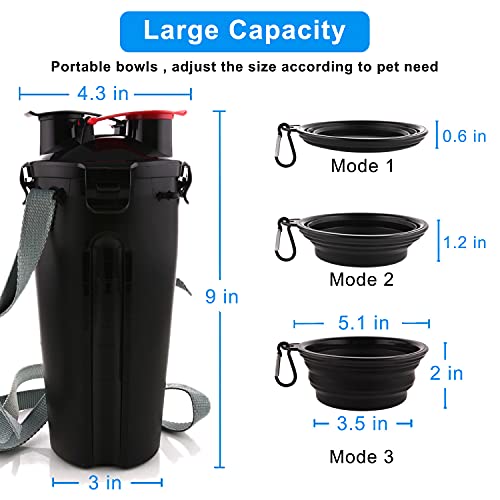 Bouteille d'eau pour chien haut de gamme gourde double compartiment solide avec bols noirs