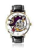 Totenkopf-Messer, Ruder-Uhren, Quarz-Armbanduhr für Damen und Herren, Business, Freizeit, Unisex, Leder-Armbanduhren, Schwarz