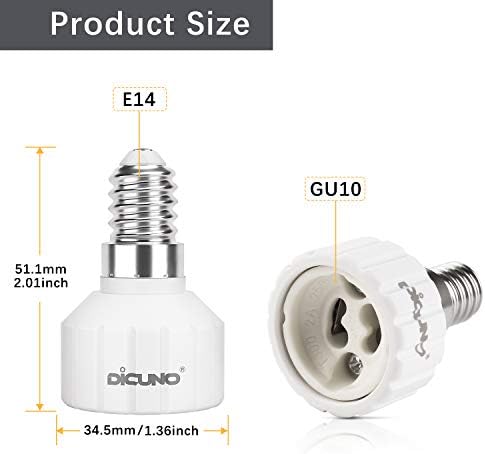 DiCUNO E14 to GU10 Socket Converter/SES Small Edison Screw E14 to GU10 Socket Lamp Holder Adapter for LED Bulbs Maximum Wattage 200W Maximum Voltage 250V, 2-Pack