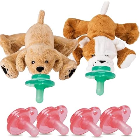Nookums - Dogs Paci-Plushies Buddies Set - Adapts to Name Brand Pacifiers, Suitable for All Ages - 4 Replacement Pacifiers Cover