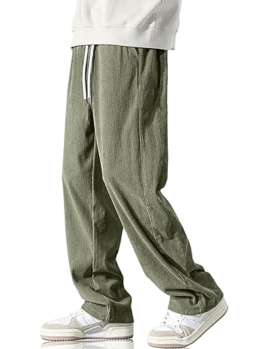 HOTake Men's Casual Corduroy Pants Elastic Waist Drawstring Baggy Sweatpants Loose Fit4