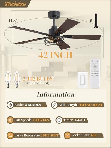 Image of Fanbulous 42 inch Farmhouse Industrial Ceiling Fan with Light & Remote, 2 Pack