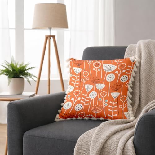 Image of STITCHNEST 'Little Meadow Series' Tassled Cushion Cover | Set of 2 | Floral Cushion Cover 24 inch x 24 inch