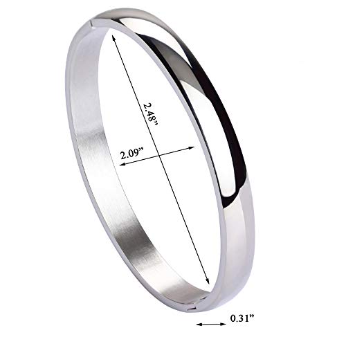Milakoo Womens Stainless Steel Brecelet 8Mm Plain Polished Finish Silver Color Oval Bangle 7.1" #TOP3