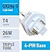 KOR (4 Pack) K20788 - PL26W/3U/4P/841 - Compact Fluorescent Plug-in - T4 - Triple Tube - 26 Watt - 4-Pin (GX24q-3) - 4,100 Kelvin (Cool White)