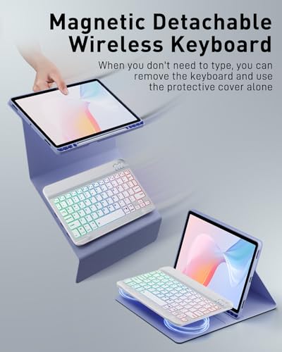 Image of Case with Keyboard for Samsung Galaxy Tab A11+ (Plus) 2025 | 7 Color Rainbow Backlight Detachable Keyboard with Mouse for Tablet A11+ SM-X230 X235 X236B, Blue-Purple