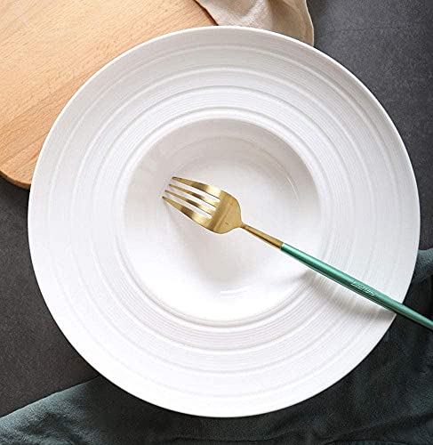 ERoomQ Pasta Bowls Pasta Dish line Straw hat Bowl Western Salad Plate Bowl Soup Bowl Soup Bowl Saucer Dish Soup Plate 10 inch White Salad Bowls,