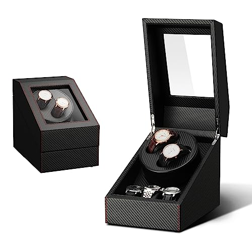 LALAHOO Watch Winder for Automatic Watches, 2 Watch Winders with Ultra Quiet Motor, Double Automatic Watches with 3 Watches Storages, AC Adapter or