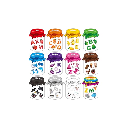 12 Pieces Magnetic Color Sorting Jars, 60 Color & Letter Magnets for Fridge Whiteboard, Early Educational Sorting Toy Set, Alphabet A-Z Learning Tool...