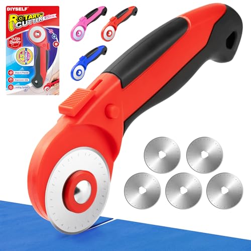 DIYSELF Fabric Rotary Cutter, 45mm Rolling Cutter for Sewing with 5 Blades