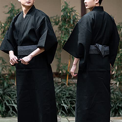 Mens Classic Yukata Loose Kimono, Japanese Style Bathrobe Long Sleeve Robe Cotton Sleepwear Nightgown for Men2