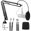 YOUSHARES Enhanced MV7 Mic Stand with Windscreen - Heavy Duty Arm Compatible with Shure MV7 Microphone and MV7X, Boom Arm Stand with Pop Filter