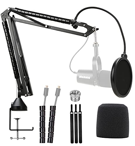 YOUSHARES Shure MV7 Boom Arm with Mic Cover Foam - Mic Windscreen and Dual Layered Mic Pop Filter for Shure MV7 USB Podcast Microphone