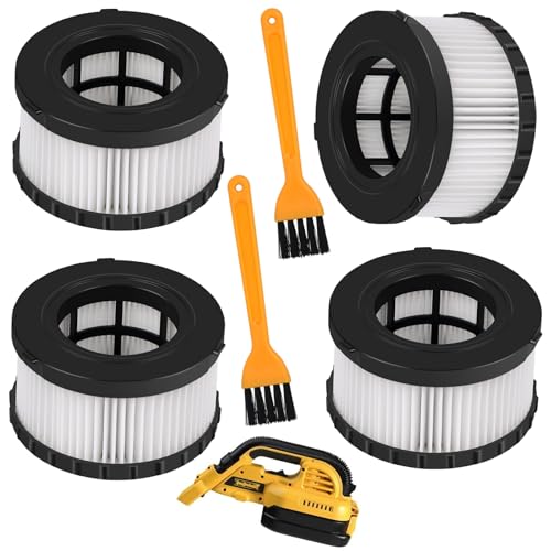 4-Pack DC5151H HEPA Filter Replacement, Compatible with DEWALT Dry Wet Vacuum DC515 DCV517 DCV517B, washable and reusable filter vacuum cleaner, with cleaning brush