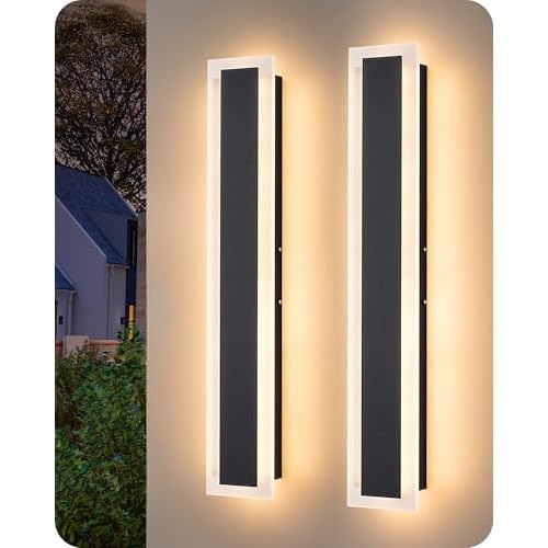 EDISHINE Upgraded 2 Pack 23.6" LED Outdoor Wall Light, Linear Modern Outdoor Sconce Lights, Adjustable Brightness & Color Temperature, IP65 Waterproof, Long Exterior Lighting Fixtures for Ga