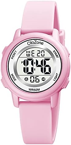 OLAZONE Kids Watch Girls Digital 7-Color Flashing Light Water Resistant 164FT Alarm for Age 5-10 P (PINK1)