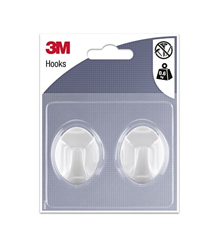 3M Plastique Moyen Crochet Adhésif Blanc Ovale - 2 Crochets