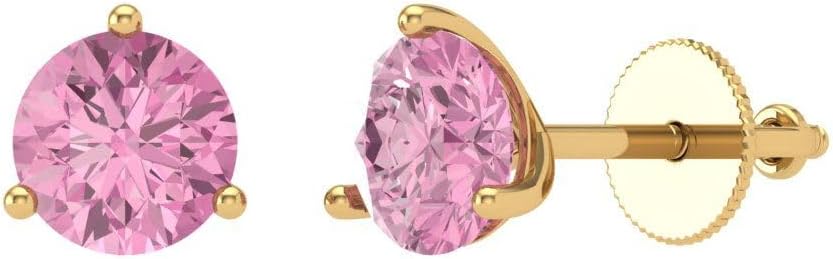 Clara Pucci 1.94 Cttw Round Cut Confli Carat Free Solitaire Fine Genuine Pink Unisex 3 prong Stud Martini Earrings 14k Yellow Gold Screw Back