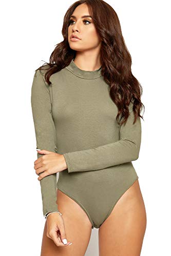 Red Olives® Womens Ladies Plain High Polo Turtle Neck Long Sleeve Bodysuit Leotard Top UK 8-14 (8-10, Khaki)