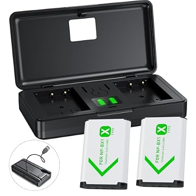 NP-BX1 Camera Battery (2 Pack) and 2-Channel USB Charger for Sony NP-BX1/M8, ZV-1, ZV-1F, ZV-1 II, Cyber-Shot DSC-HX80, HX90V, HX95, HX99, HX350, RX1, RX1R II, RX100 (II/III/IV/V/VA/VI/VII), AS300