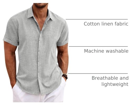 Image of COOFANDY Men's Linen Shirts Short Sleeve Casual Shirts Button Down Shirt for Men Beach Summer Wedding Shirt