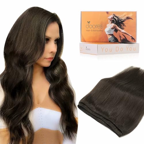 Image of DOORES Weft Hair Extensions, Light Dark Brown 22 Inch 110g Human Hair Weft Hair Extensions Human Hair Natural Straight