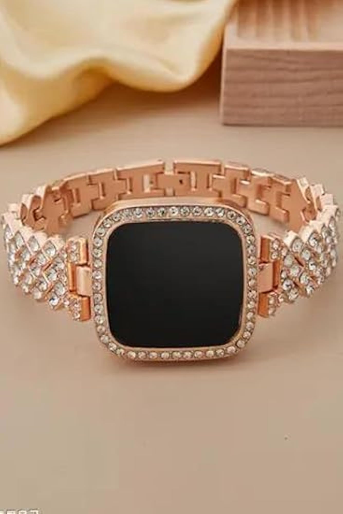 Rose Gold LED Digital Watch with Rhinestone Bracelet, Stylish Gift