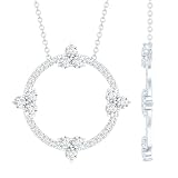 Rosec Jewels Certified Moissanite Eternity Necklace In Silver, D-Vs1 Quality, Moissanite Promise Necklace - With Jewelry Box, 925 Sterling Silver, With Chain