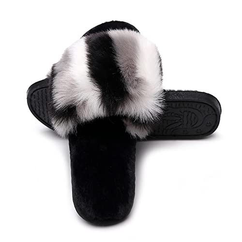 FAYUEKEY Furry Slippers for Women Rainbow Sexy Fuzzy Slippers Memory Foam Fluffy Open Toe Indoor Outdoor Shoes3