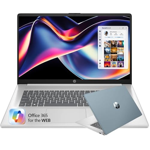HP 17.3“ Laptop with Finger Print Reader, 8GB RAM, 256GB SSD Storage, Intel Dual-core, 10 Key Number Pad, No Mouse, Office 365 for The Web, Windows 11 Home