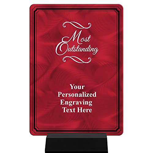 Personalized Most Outstanding Plaque Award, 5x7 Red Color Printed Metal Recognition Trophy Award