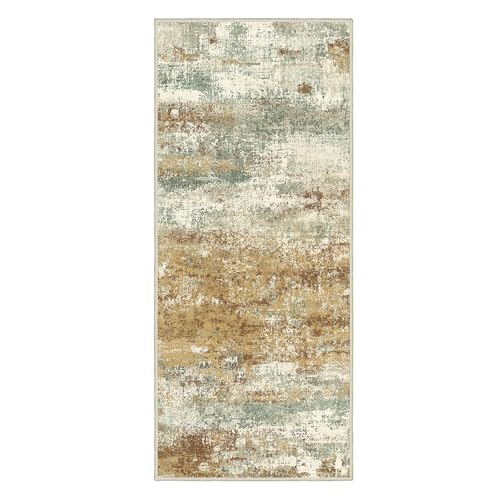 Image of BEIMO Runner Rug for Hallway Kitchen, 2'6 inchx6' Machine Washable Runners Rug for Entryway, Soft Modern Abstract Throw Rugs, Low Pile Floor Cover with Non Slip Backing, Orange Green